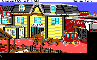 Gold Rush! (DOS) screenshot: Heading off on a stage coach.