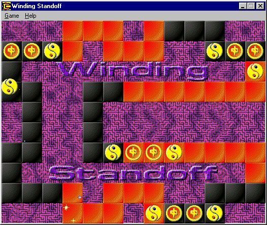Winding Standoff (Windows) screenshot: The player is about to win, all the computer's pieces are boxed in and there are no possible moves left