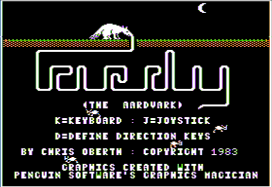 Ardy the Aardvark (Apple II) screenshot: Main Menu