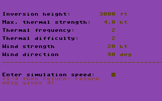 Glider Pilot (Commodore 64) screenshot: The Weather.