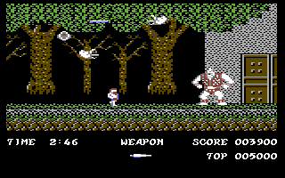 Ghosts 'N Goblins (Commodore 64) screenshot: A large boss blocking the door