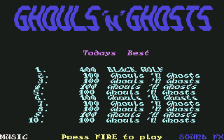 Ghouls 'N Ghosts (Commodore 64) screenshot: High Scores