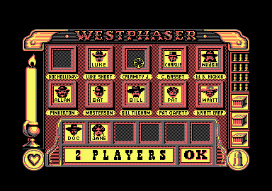 West Phaser (Amstrad CPC) screenshot: Choose a character for each player - up to 6