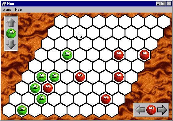 Hex (Windows) screenshot: A game being played on the maximum sized wall. The strategy is the same but the game takes longer