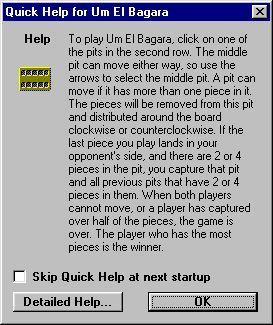 Um El Bagara (Windows) screenshot: This 'Quick Help' screen is optionally displayed when the game loads