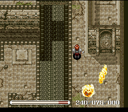 Ys V: Ushinawareta Suna no Miyako Kefin (SNES) screenshot: Mysterious ruins with fire-spitting enemies