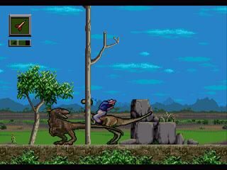 Jurassic Park: Rampage Edition (Genesis) screenshot: Riding on dino