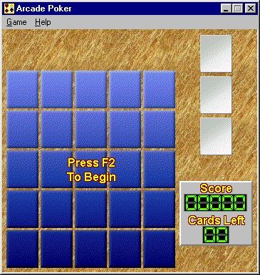 Arcade Poker (Windows) screenshot: The game area at the start of a game