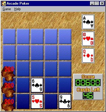 Arcade Poker (Windows) screenshot: The Queen completed the run and the cards disappear to make space for more