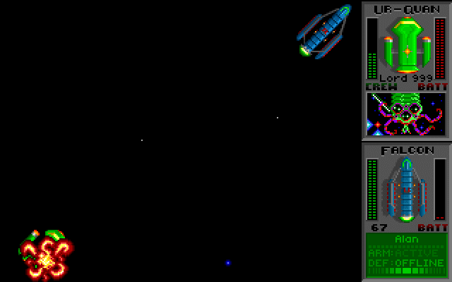 Star Control II (DOS) screenshot: With the proper enhancements your ship's a regular Dreadnought buster