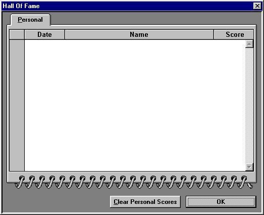 ChessCards (Windows) screenshot: The game has a high score screen which opens in a new window.