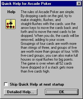 Arcade Poker (Windows) screenshot: This optional help screen is displayed when the game loads.
