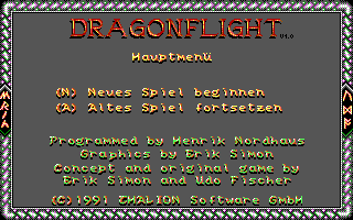 Dragonflight (DOS) screenshot: Menu (German)(EGA)
