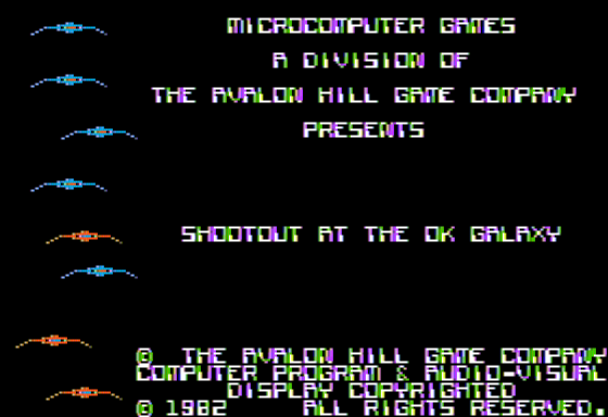 Shootout at the OK Galaxy (Apple II) screenshot: Main Menu