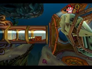 Crash Bandicoot: Warped (PlayStation) screenshot: Water-pipes - dangerous places to swimming