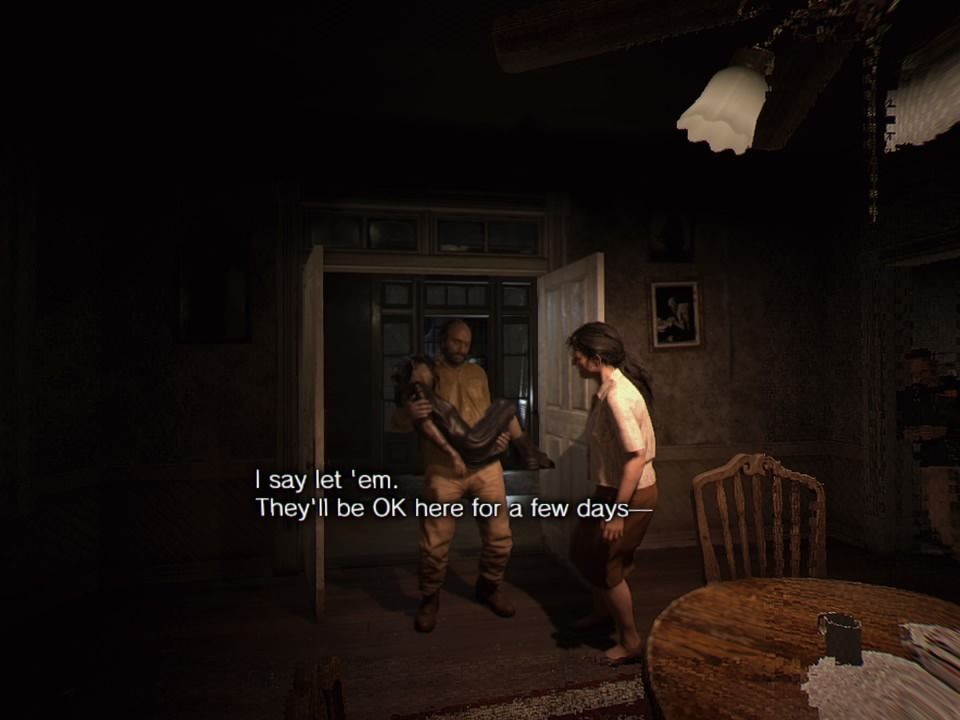 Resident Evil 7: Biohazard - Banned Footage: Vol.2 (PlayStation 4) screenshot: Daughters (VR mode): Jack brought Emily