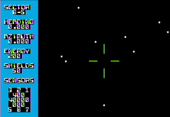 Shootout at the OK Galaxy (Apple II) screenshot: Flying in Space