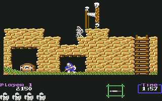 Ghouls 'N Ghosts (Commodore 64) screenshot: Watch out for the guillotine