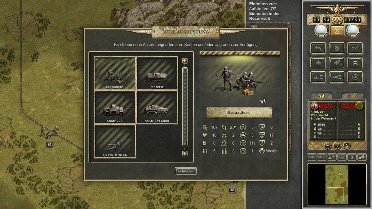 Panzer Corps: Wehrmacht (Windows) screenshot: Tutorial mission 3, new unit types are now available (demo version)