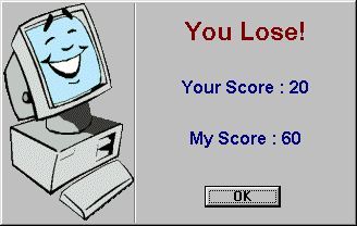 Make4 3D (Windows) screenshot: Game Over! The computer won the scoring game.