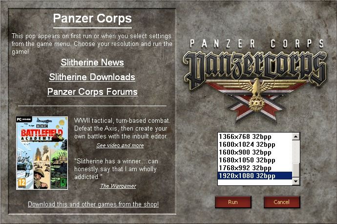 Panzer Corps: Wehrmacht (Windows) screenshot: Resolution settings (window mode)
