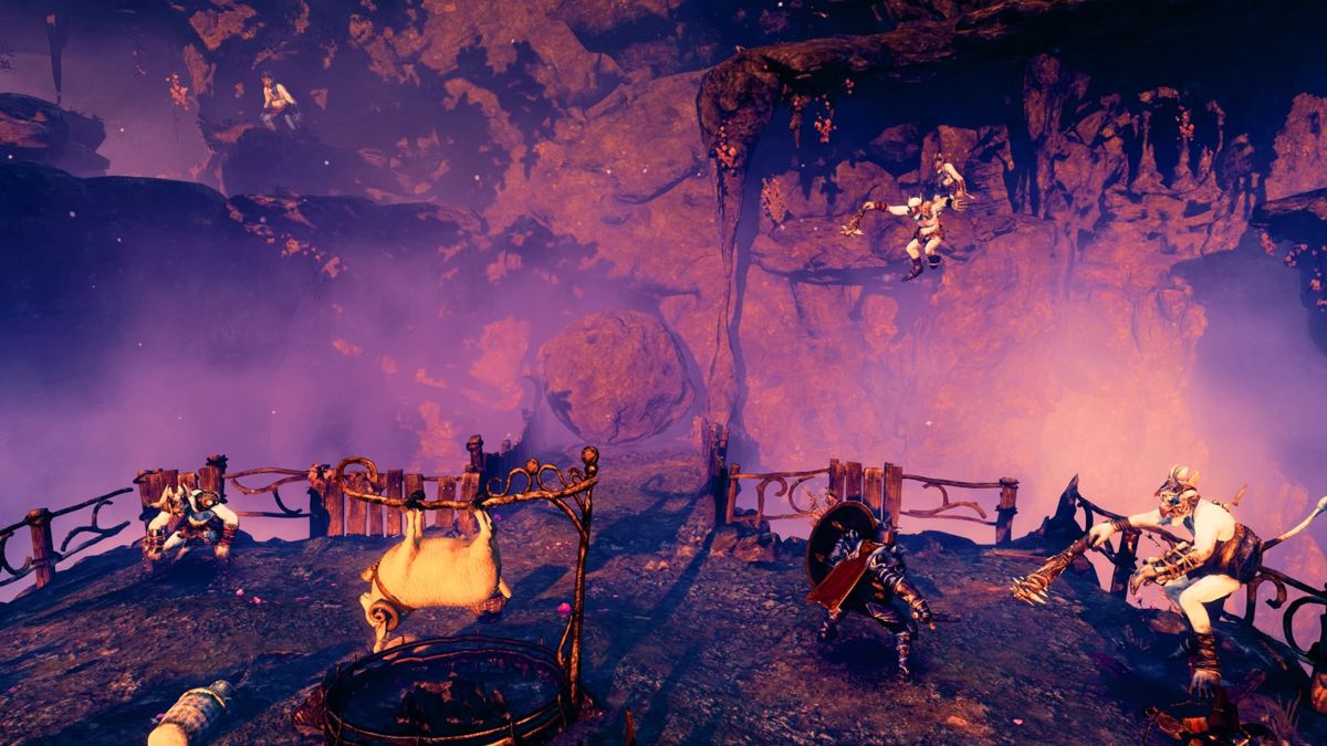 Trine 3: The Artifacts of Power (PlayStation 4) screenshot: Fighting a pack of goblins