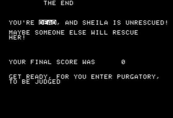 Sheila (Apple II) screenshot: I have Died