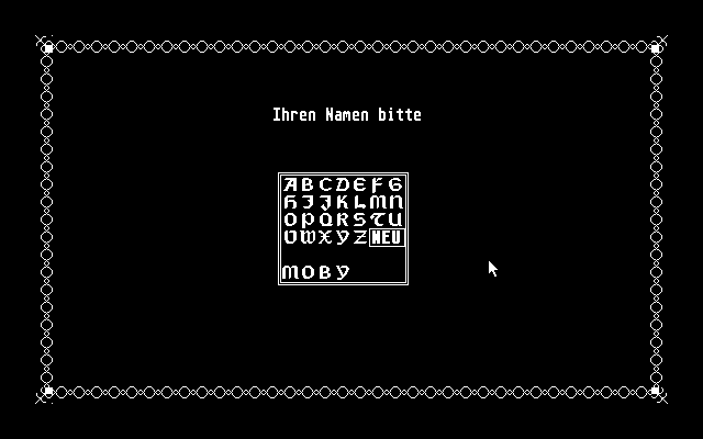 Hanse (Atari ST) screenshot: Choose a name (monochrome)
