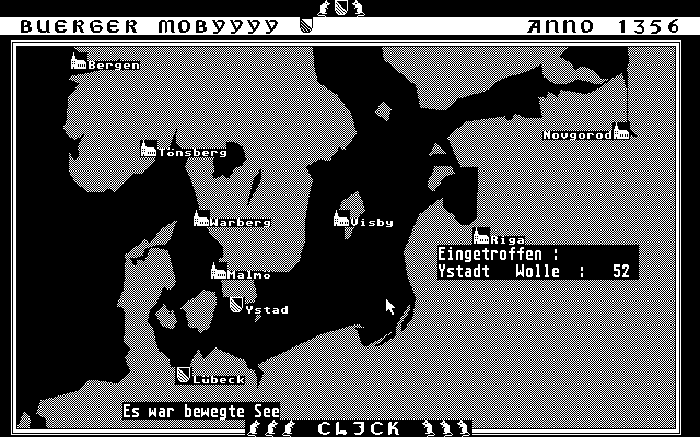 Hanse (Atari ST) screenshot: Map (monochrome)