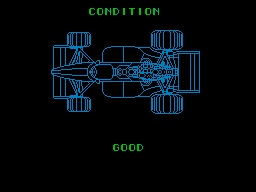 Super Racing (SEGA Master System) screenshot: Looking at the car's condition.