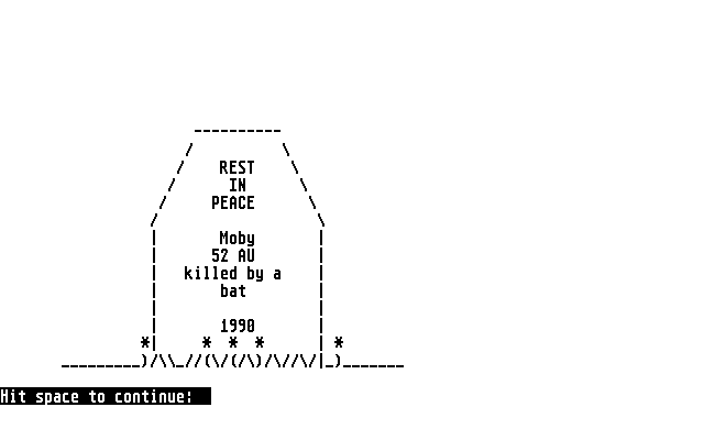 Hack (Atari ST) screenshot: Killed :(