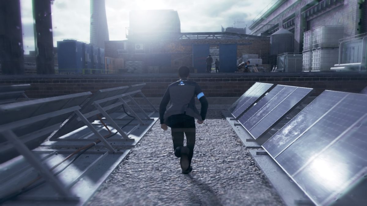 Detroit: Become Human (PlayStation 4) screenshot: Connor is dashing after a suspect