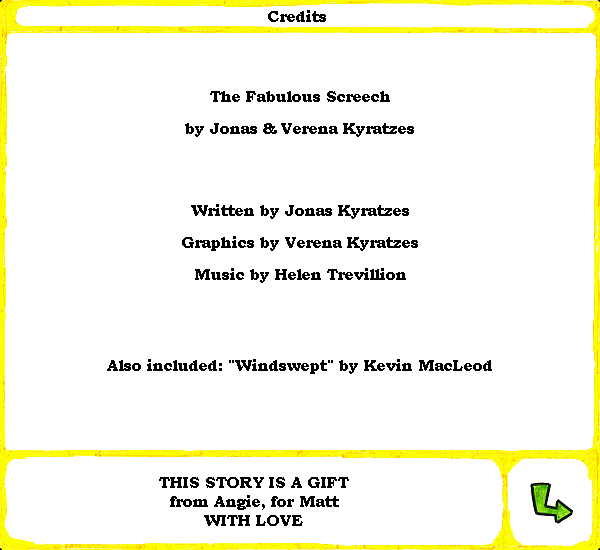 The Fabulous Screech (Browser) screenshot: And ... the closing credits.