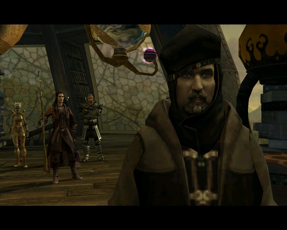 Forgotten Realms: Demon Stone (Windows) screenshot: Blackstaff (voiced by Patrick Stewart) addresses our heroes