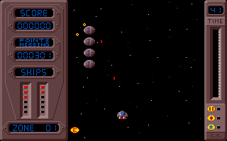 Typhoon (Atari ST) screenshot: Zone 1: yellow bubbles contain extra weapons