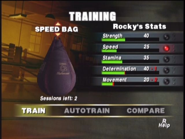 Rocky (Xbox) screenshot: You can train between fights to increase your stats.