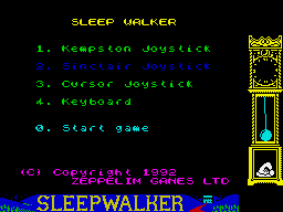 Sleepwalker (ZX Spectrum) screenshot: Select controls