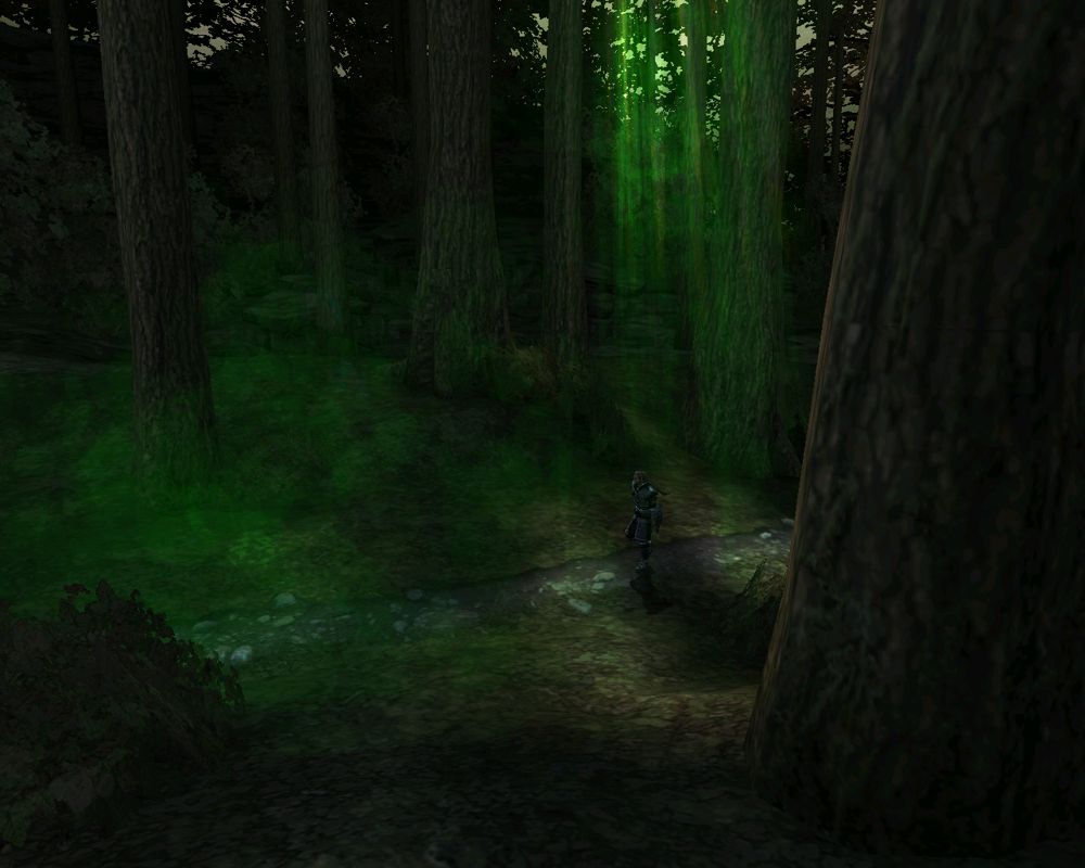 Forgotten Realms: Demon Stone (Windows) screenshot: Our story begins with Rannek the fighter walking through the woods...