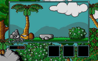 Little Puff in Dragonland (Atari ST) screenshot: The coconut crushed the dragon