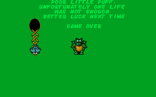 Little Puff in Dragonland (Atari ST) screenshot: Yes, one life is not enough