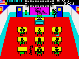 Mikie (ZX Spectrum) screenshot: In classroom