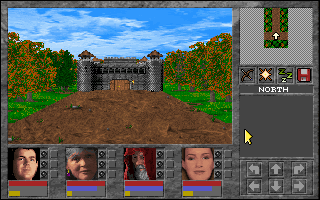 Yendorian Tales: The Tyrants of Thaine (DOS) screenshot: This is what towns look outside in The Tyrants of Thaine.