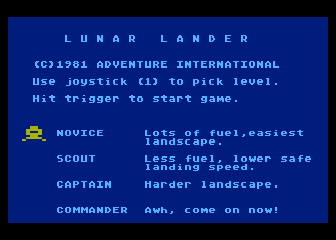 Lunar Lander (Atari 8-bit) screenshot: Title Screen