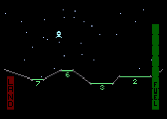 Lunar Lander (Atari 8-bit) screenshot: Attempting my Landing