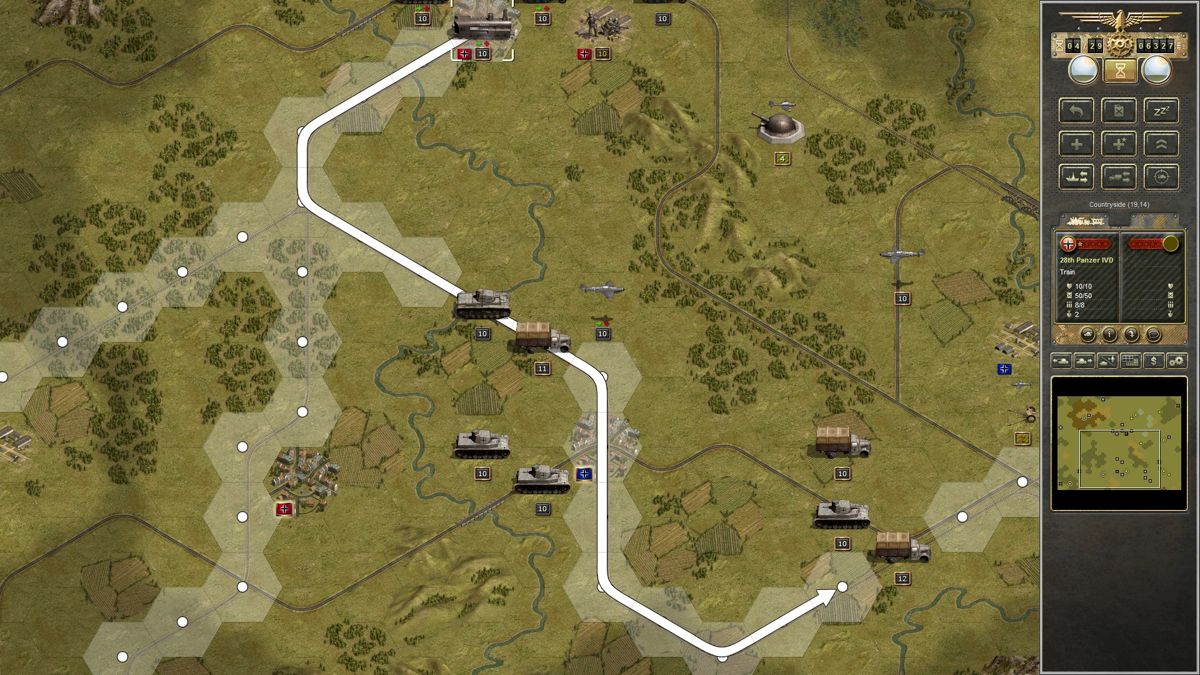 Panzer Corps: Wehrmacht (Windows) screenshot: Tutorial mission, using railroad is the fastest way to travel between connected cities