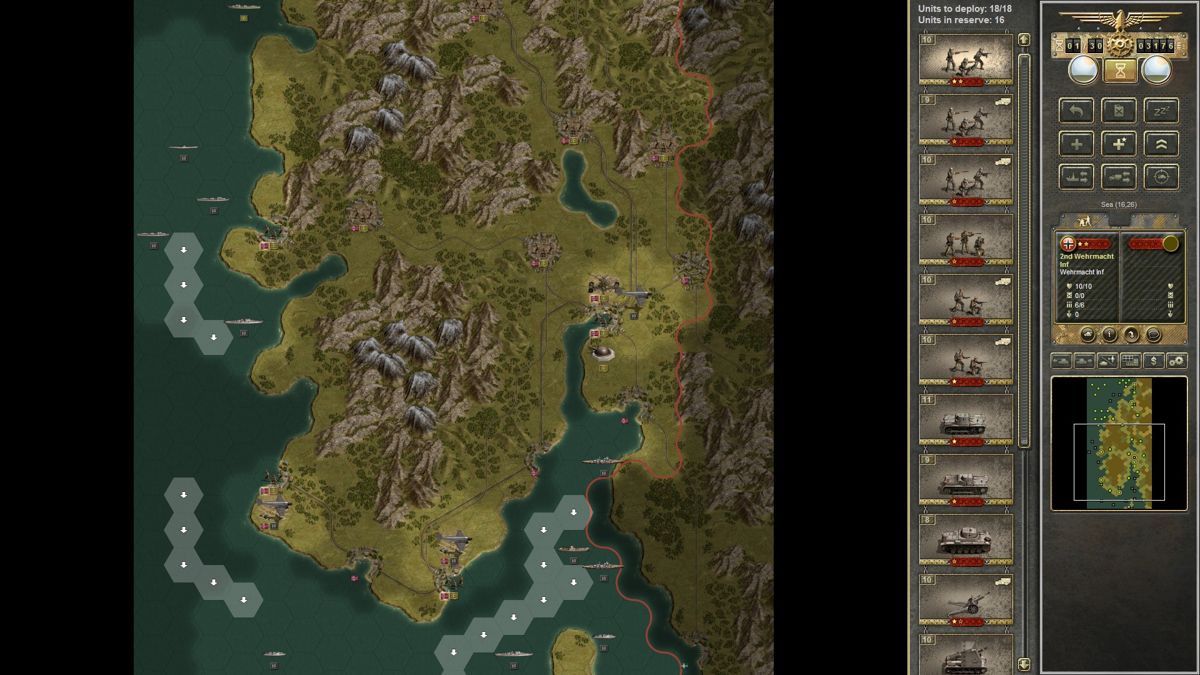 Panzer Corps: Wehrmacht (Windows) screenshot: Assault on Norway, zoomed out map display