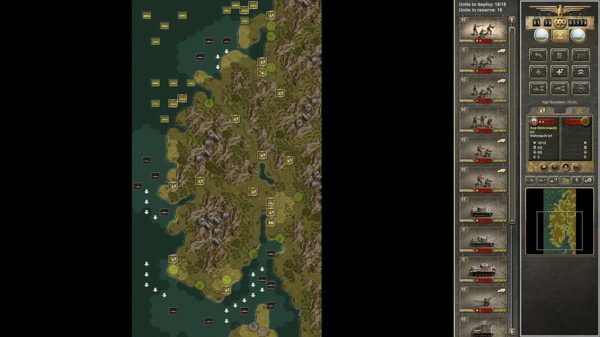 Panzer Corps: Wehrmacht (Windows) screenshot: Assault on Norway, tactical map