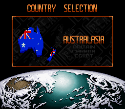 Top Gear 2 (SNES) screenshot: The country selection screen allows you to continue a previous game