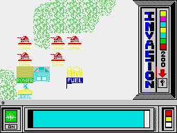 Invasion (ZX Spectrum) screenshot: White background - our defence