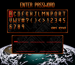 Top Gear 2 (SNES) screenshot: The password system. Insert the correct sequence and go race!